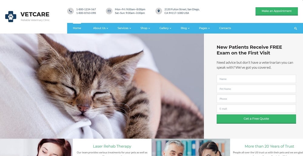 Vetcare -兽医诊所多页HTML5网站模板