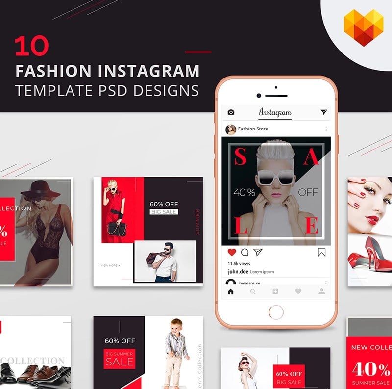 10时尚Instagram模板PSD设计社交媒体