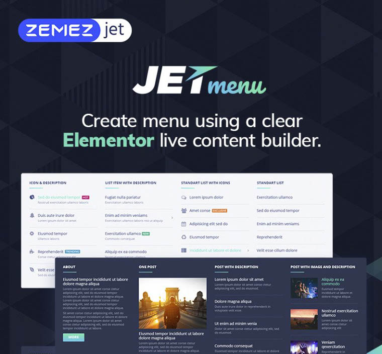 JetMenu - Mega Menu for Elementor Page Builder WordPress Plugin.