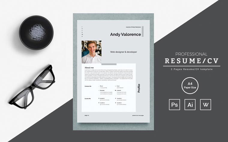 Andy - clean & colorful word Resume Template.