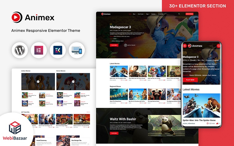 Animex - Special Effects Design Services Elementor WordPress theme.