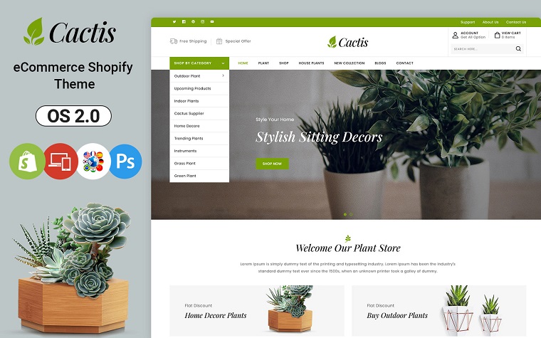 Cactis - Online Garden Store Shopify Theme.