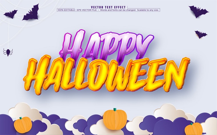 Feliz Halloween: efecto de texto editable, estilo de texto de Halloween y dibujos animados, ilustración gráfica.