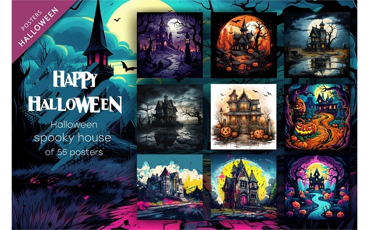 Casa espeluznante de Halloween de dibujos animados. Imágenes Prediseñadas de Halloween.