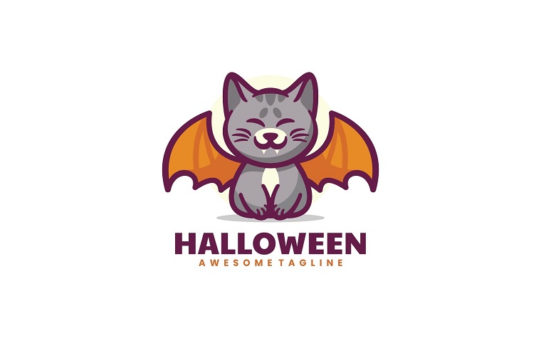 Logotipo de dibujos animados de Halloween de gato.