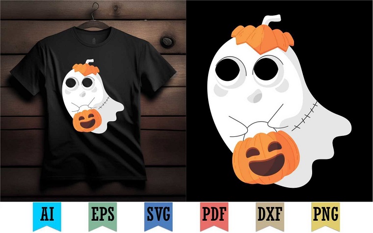 Diseño de calabaza con fantasma Diseño de camiseta especial para evento de Halloween.