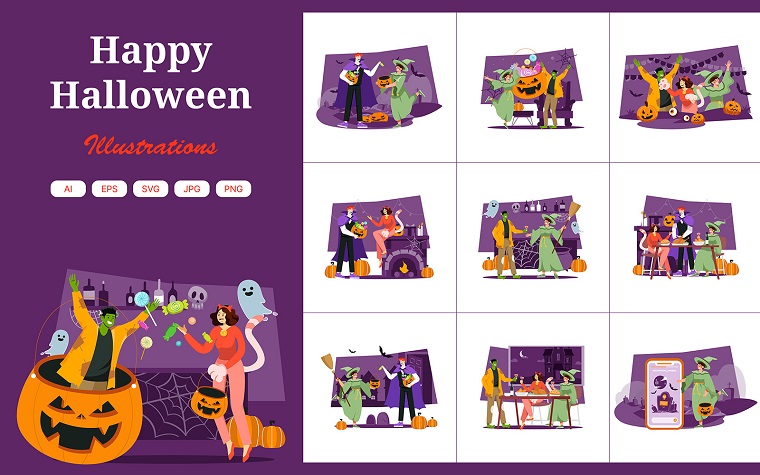 Paquete de ilustraciones de Halloween.