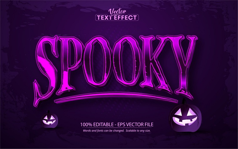 Spooky: efecto de texto editable, estilo de texto de Halloween y dibujos animados, ilustración gráfica.