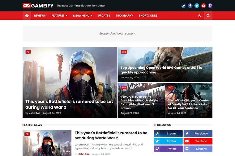 Gameify - Blogger Template.