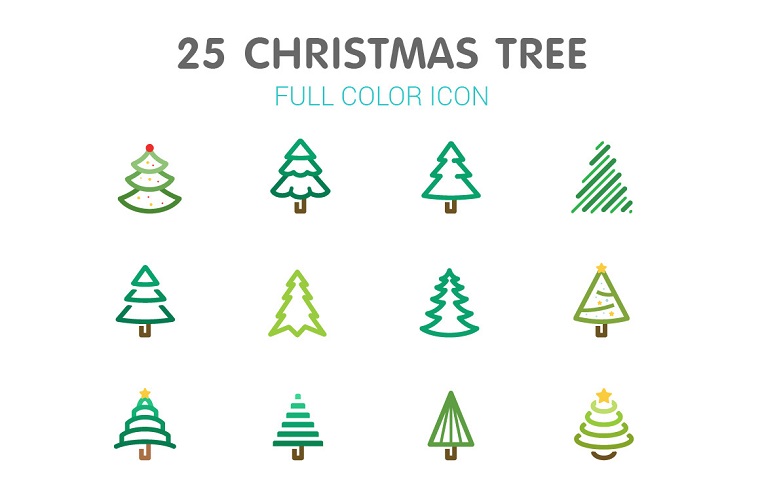 Línea de árbol de Navidad con plantilla de conjunto de iconos de color.