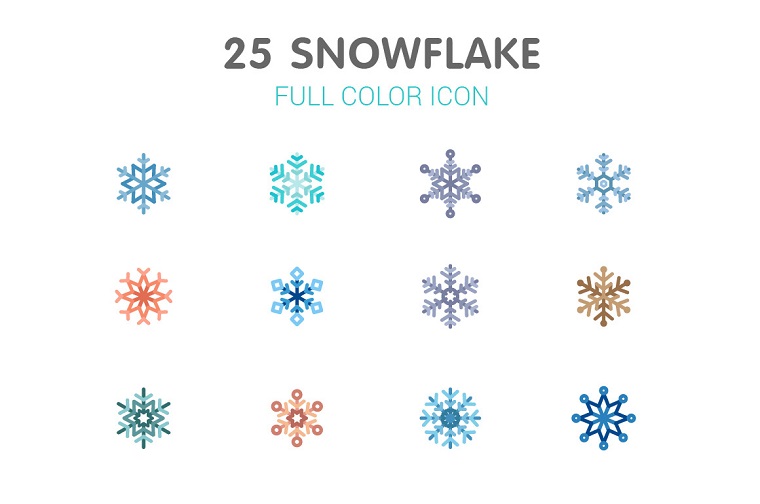 Línea de copo de nieve con plantilla de conjunto de iconos de color.