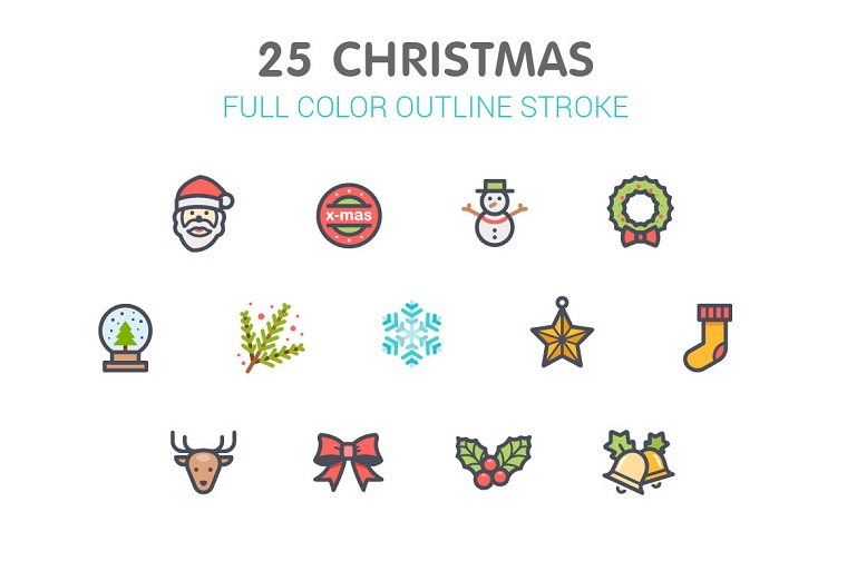 Línea de Navidad con plantilla de conjunto de iconos de color.