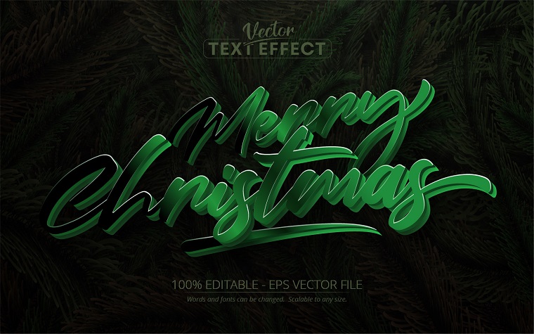 Feliz Navidad: color verde, efecto de texto editable, estilo de fuente, ilustración gráfica.