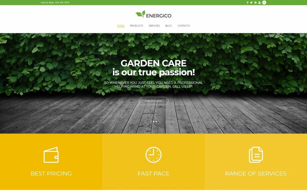 Energico - Tema WordPress adaptable para agricultura y cuidado del jardín.