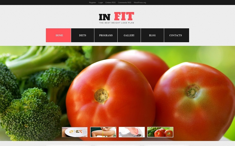 inFIT - Plantilla de sitio web de pérdida de peso receptiva gratuita para WordPress.