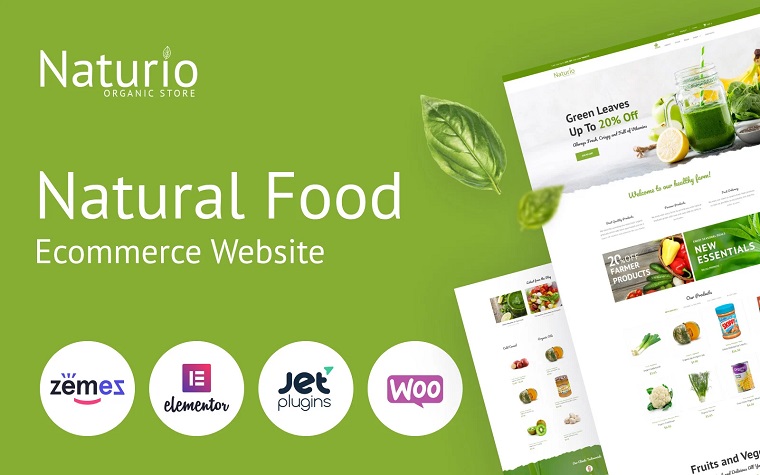 Plantilla de tienda de alimentos Naturio Elementor Tema WooCommerce.