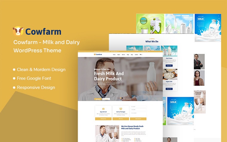 Cowfarm - Tema WordPress adaptable a la leche y los productos lácteos.