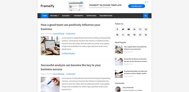 Frameify blogger template.