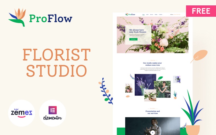 Proflow - tema wordpress gratuito per negozi di fiori.