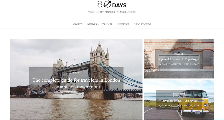 EightyDays - Tema WordPress per blog di viaggio.