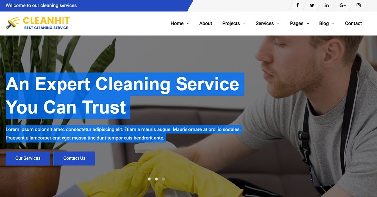 Tema WordPress cleanhit per servizi di pulizia.