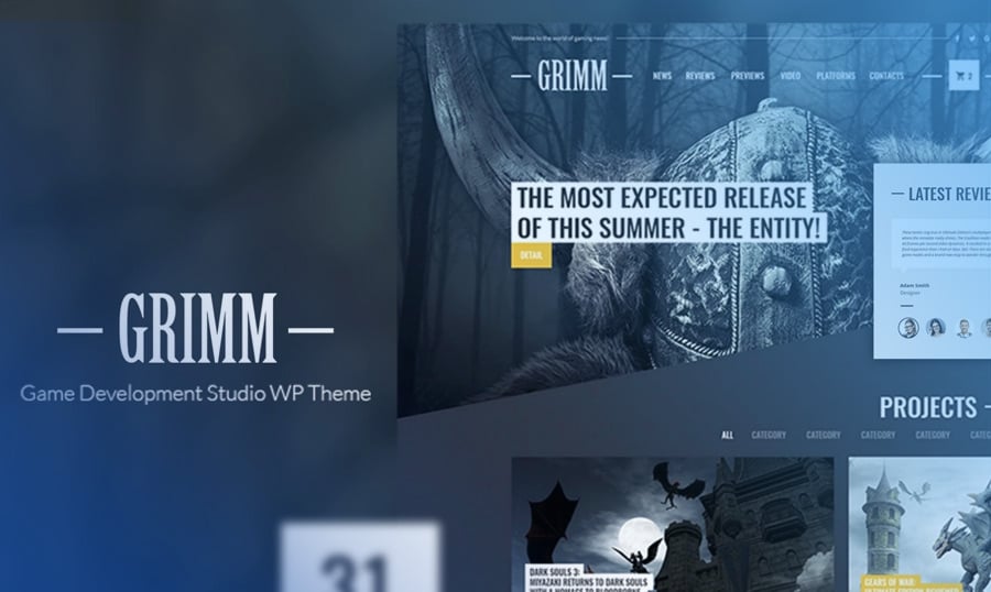 Darmowy motyw WordPress Grimm Lite dla studio tworzenia gier