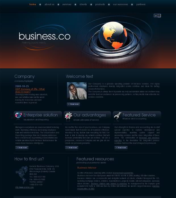 globe graphic in web template - Business Co