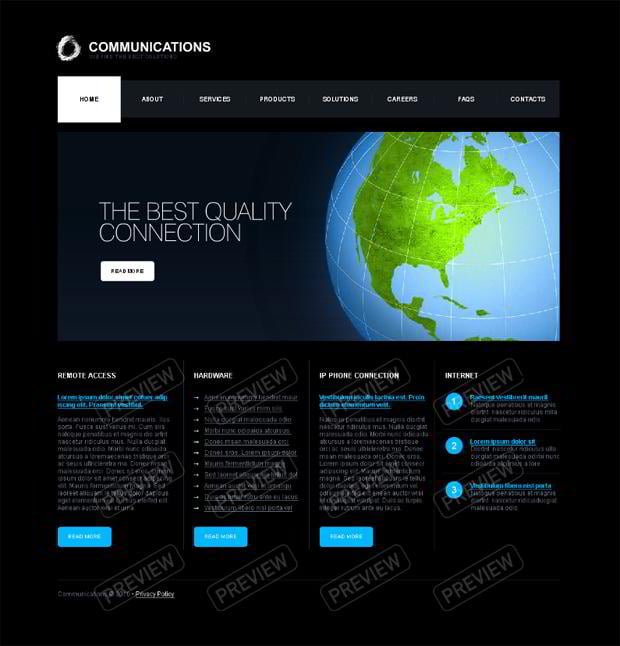 web design with globe image - Communications