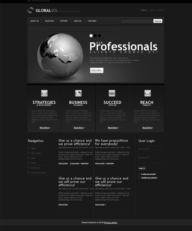 web design with globe image - GlobalSol