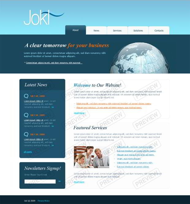 web template with globe graphics - Jokl