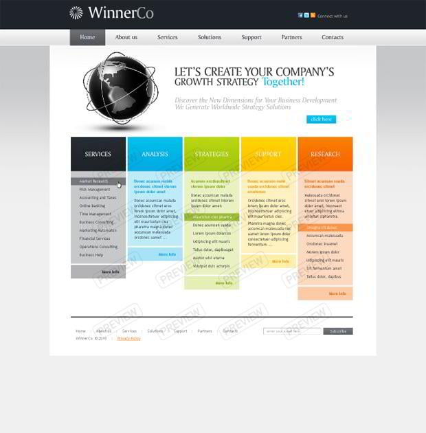 web template with globe graphics - WinnerCo