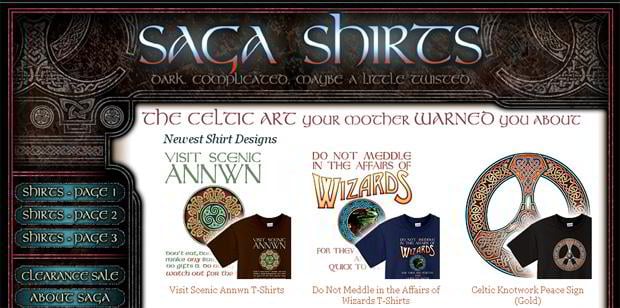 Web page design with Celtic patterns - Sagashirts.com