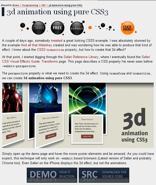 3D Animation Using Pure CSS3