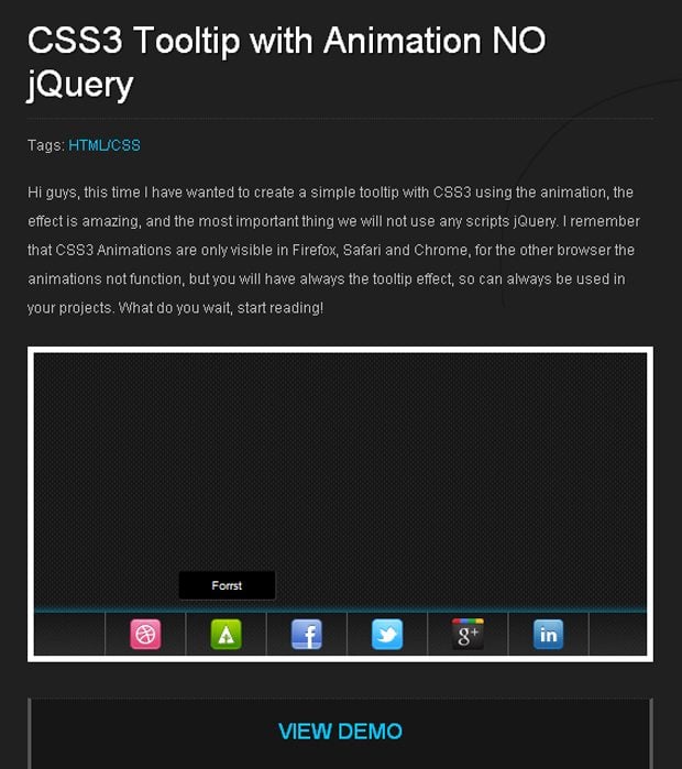 CSS3 Tooltip with Animation NO jQuery
