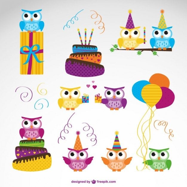 Vector owl birthday set