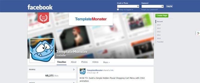 Templatemonster's Facebook page
