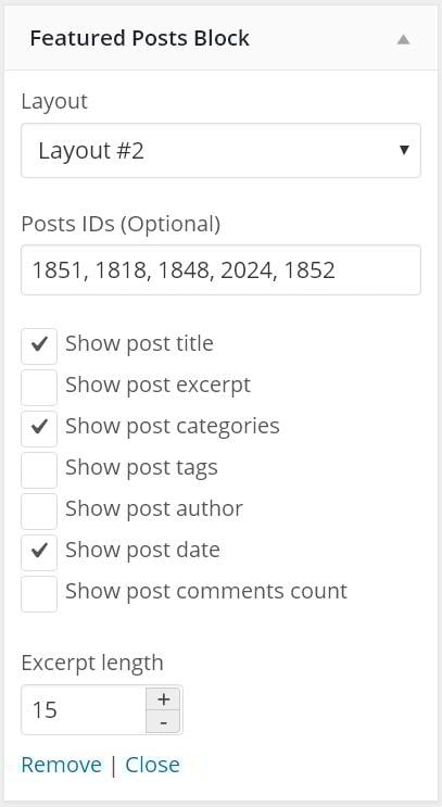 Featured posts widget options