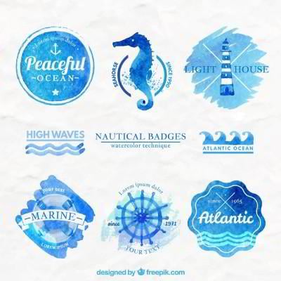 watercolor sea badges