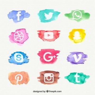 12 sosyal medya ikonu suluboya tasarımı