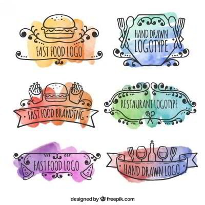 hand drawn food logos watercolor