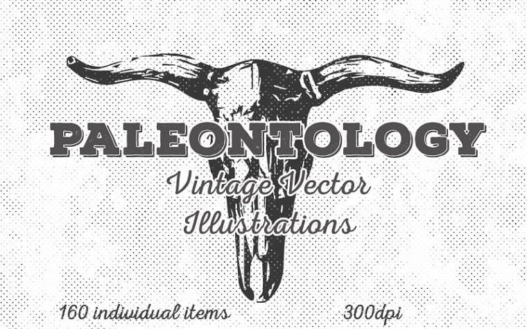 Paleontology Vintage Vector Illustrations.