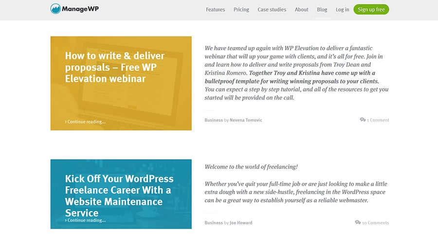 WordPress blog ManageWP