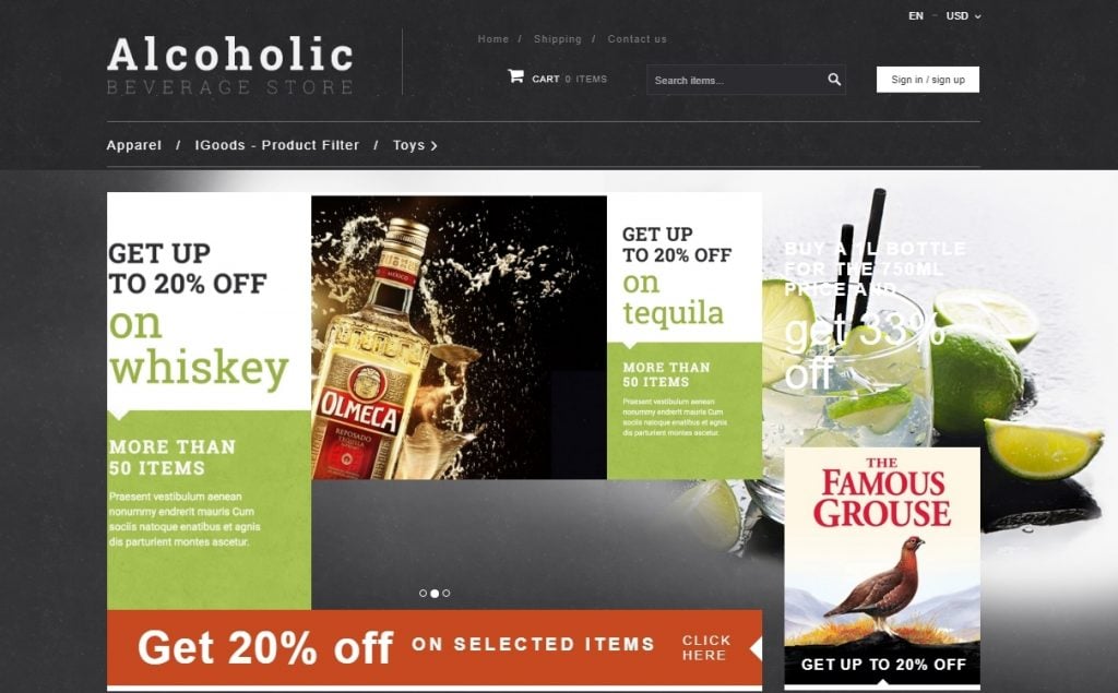 Alcoholic beverage X-Cart Template