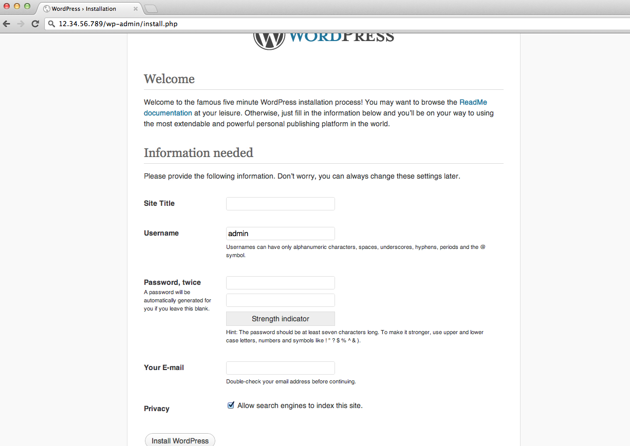 WordPress initial setup