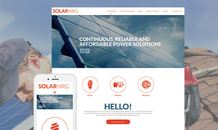 SolarNRG Solar Energy Responsive Moto CMS 3 Template
