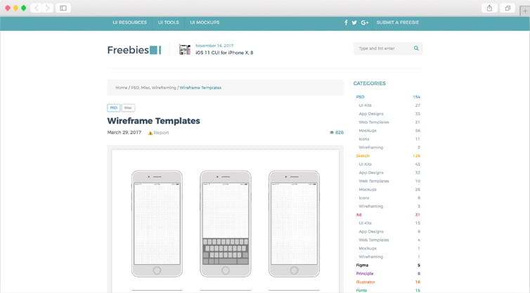FreebiesUI | iOS, Android, iPad App or Website Wireframe Templates