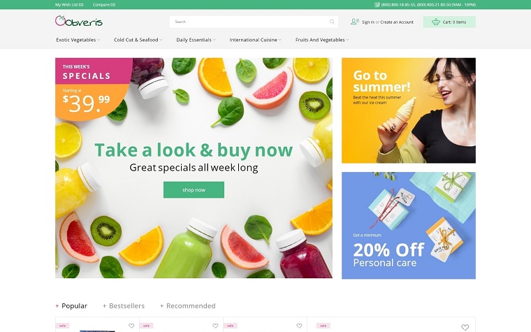 Obveris - Clean Grocery eCommerce Store Magento Theme.