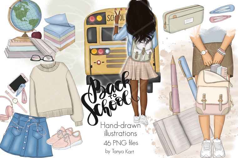 Back To School Clipart & Patterns Illustration.