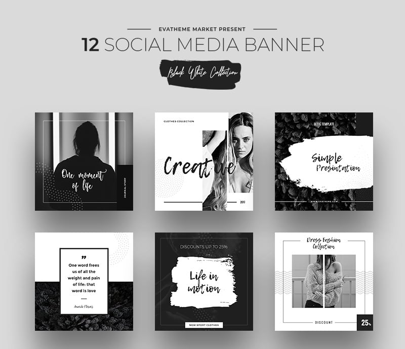 Black & White Social Media Designs