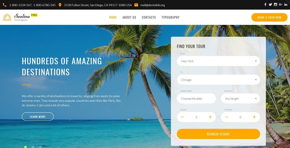 Free Responsive HTML5 Theme for Travel Agency Website Template